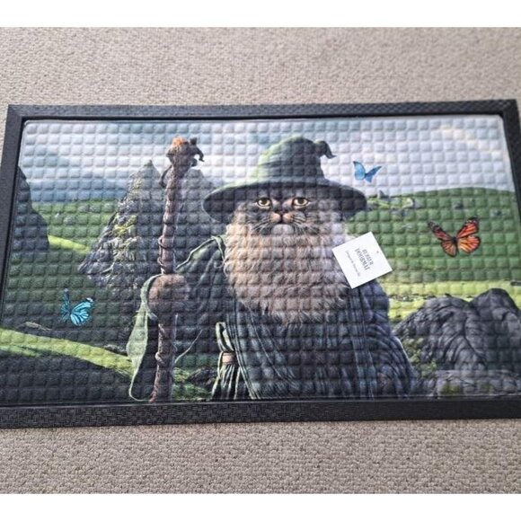 New Cat Wizard Medieval Door Mat Floor Rubber Kitchen Kitten NWT Outdoor Indoor - Picture 2 of 3